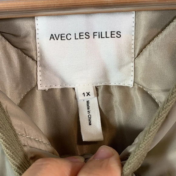 AVEC LES FILLES 1X short gray taupe putty quilted button down bomber Coat spring - Picture 3 of 11